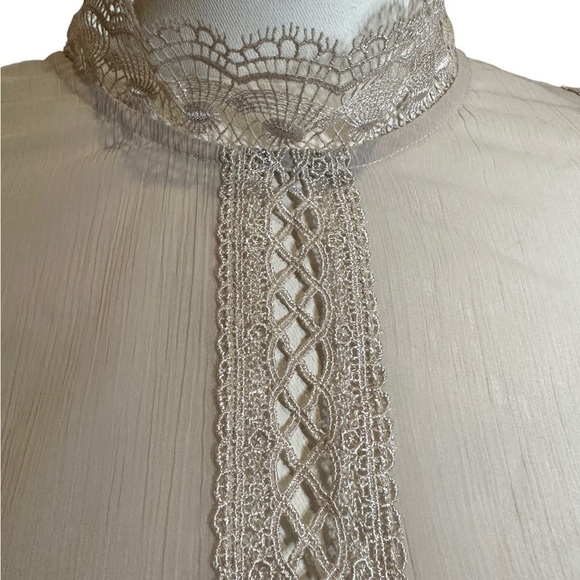 Sheer blouse, lace detail, laser cut, bell sleeve - Picture 3 of 6